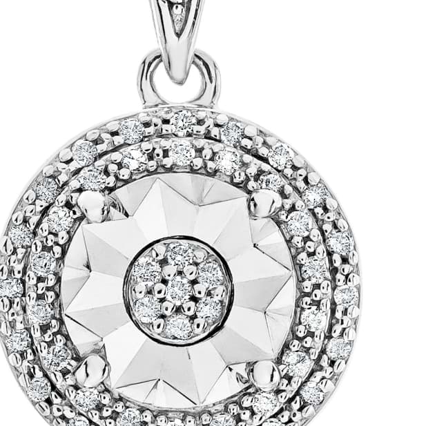 1/10 CT TW Double Halo Diamond Pendant Necklace