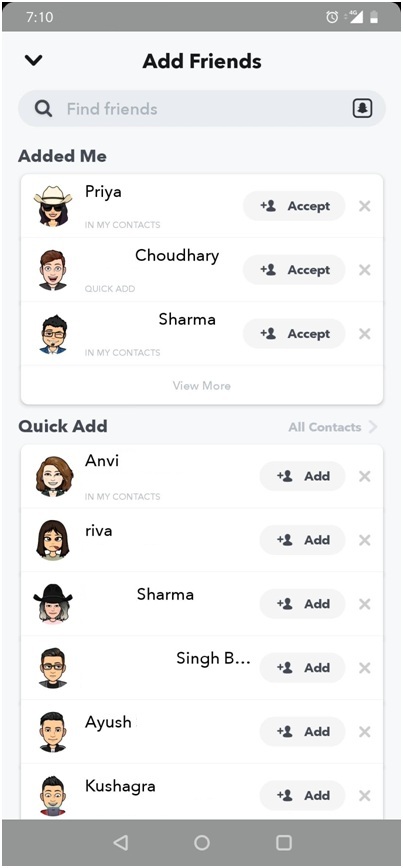 All Contacts in snapchat