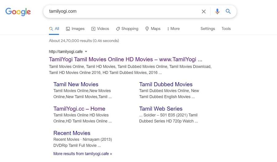 Search For Tamilyogi on Google